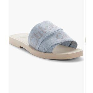 Chloe Woody Canvas Slide Sandal (Women) Pearl Blue Sz.9